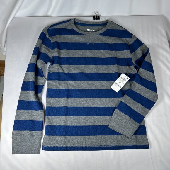 Boys Size Medium Long Sleeve Gray Blue Striped Waffle Thermal Shirt Layering NWT - Picture 8 of 8